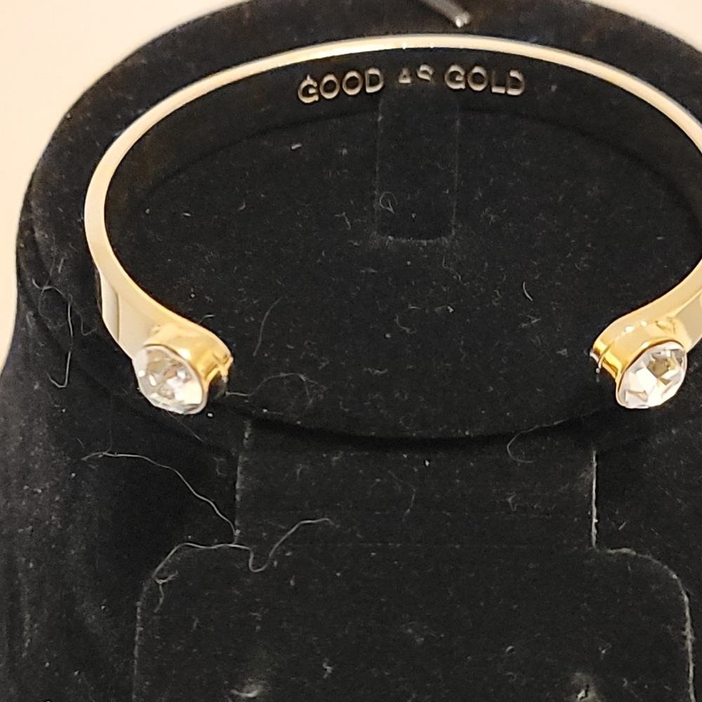Good As Gold Cuff Bracelet Gold Tone Crystal Ends Spade Mark - Picture 2 of 10